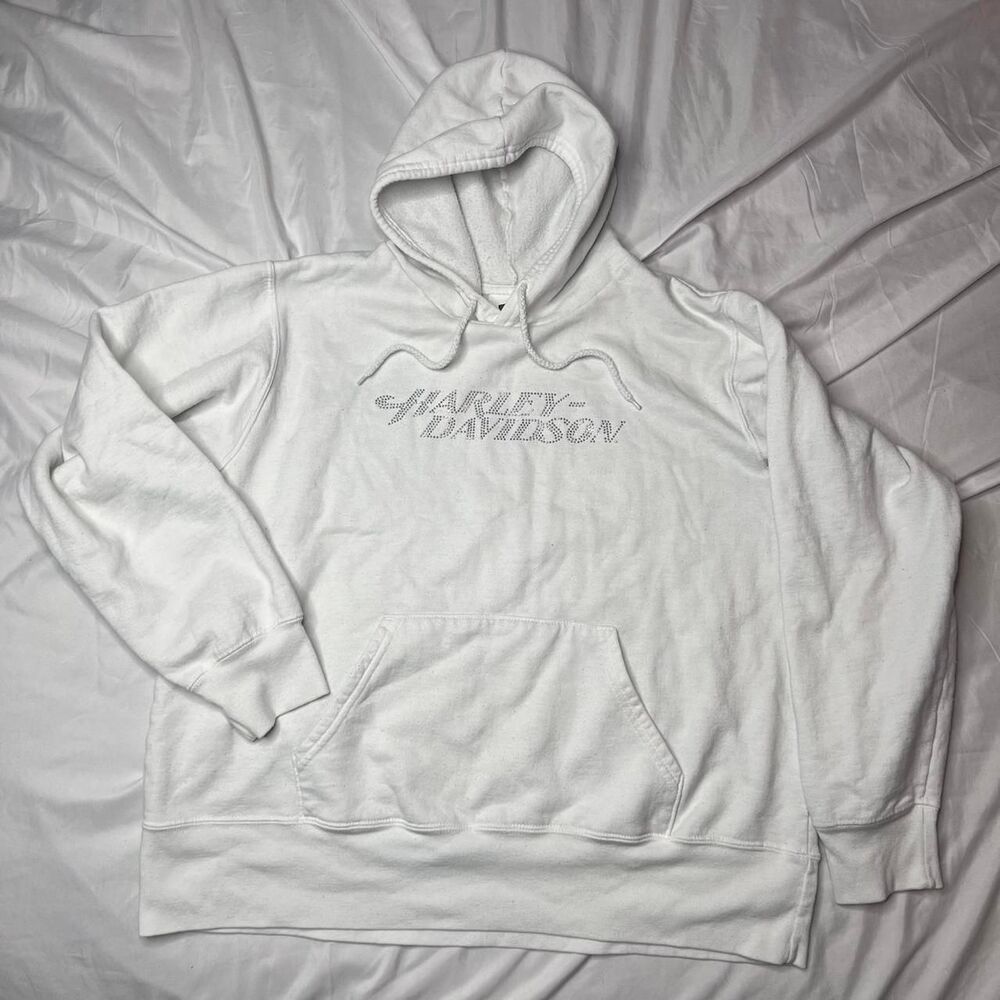 Harley Davidson White Rhinestone Hoodie